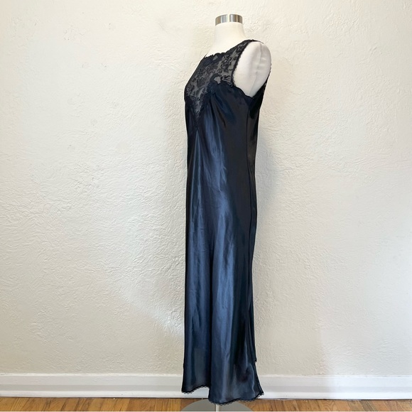 Vintage Slip Dress Black Satin Mesh Embroidered Goth Gothic Whimsigoth Small S - Picture 7 of 14